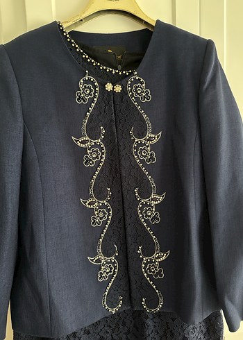 Lacivert Dantel İşlemeli Kadın Takım Elbise - Görsel 2