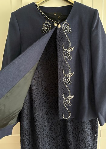 Lacivert Dantel İşlemeli Kadın Takım Elbise - Görsel 4