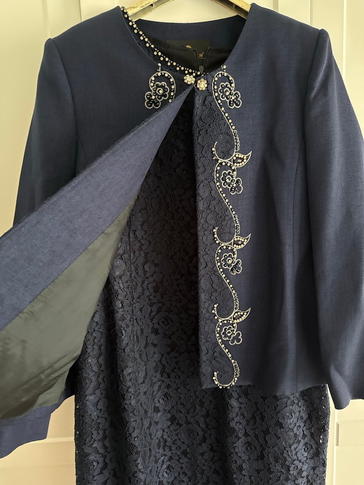 Lacivert Dantel İşlemeli Kadın Takım Elbise - Görsel 4