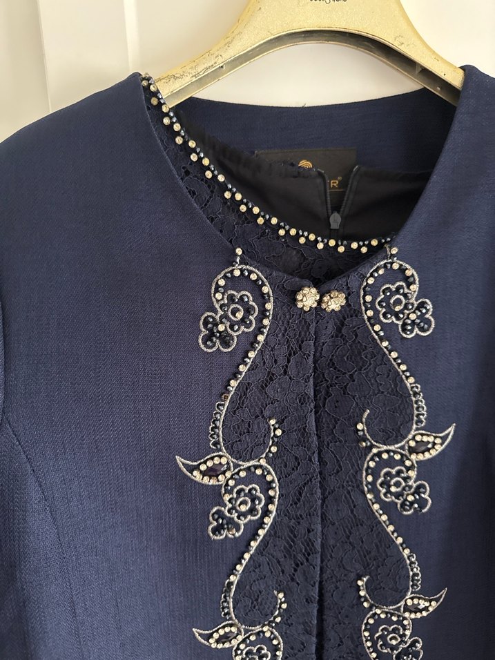 Lacivert Dantel İşlemeli Kadın Takım Elbise - Görsel 5