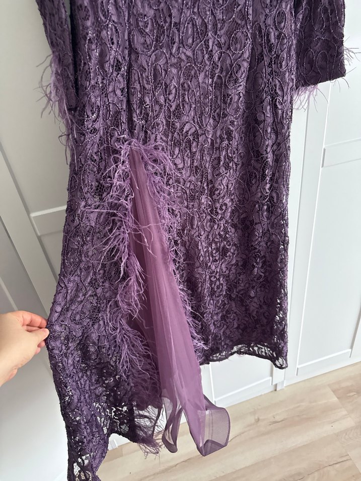 Mor Drapeli Uzun Kadın Abiye Elbise - Görsel 2