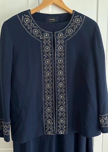 Nakışlı Lacivert Kadın Uzun Elbise takım - Görsel 2