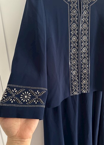 Nakışlı Lacivert Kadın Uzun Elbise takım - Görsel 4