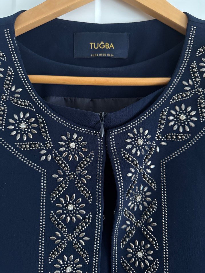 Nakışlı Lacivert Kadın Uzun Elbise takım - Görsel 5