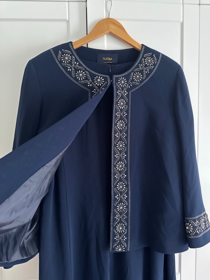 Nakışlı Lacivert Kadın Uzun Elbise takım - Görsel 3