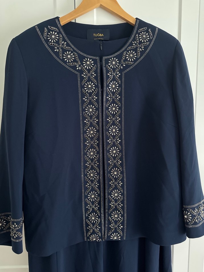 Nakışlı Lacivert Kadın Uzun Elbise takım - Görsel 2