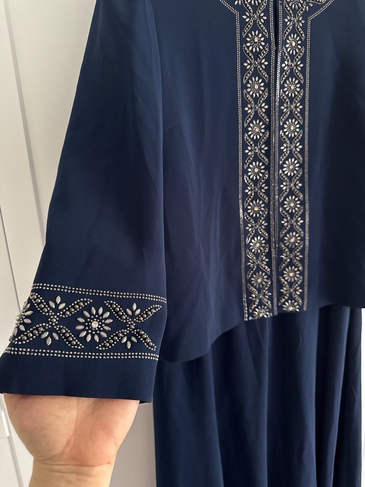 Nakışlı Lacivert Kadın Uzun Elbise takım - Görsel 4