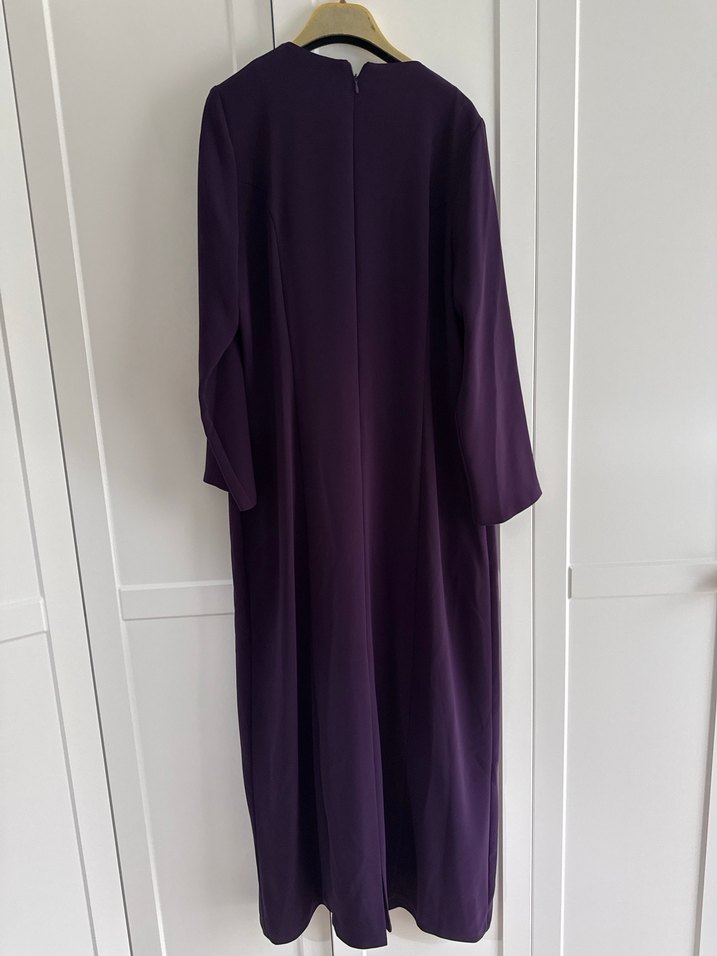 Mor Uzun Kollu Nakışlı Kadın Elbise - Görsel 5