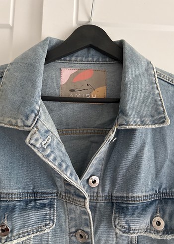 Düğmeli Gri Kadın Denim Ceket - Görsel 2