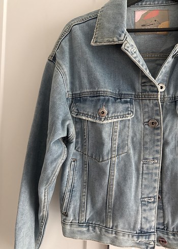 Düğmeli Gri Kadın Denim Ceket - Görsel 3