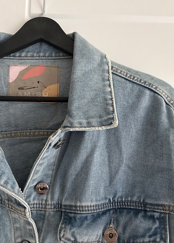 Düğmeli Gri Kadın Denim Ceket - Görsel 5