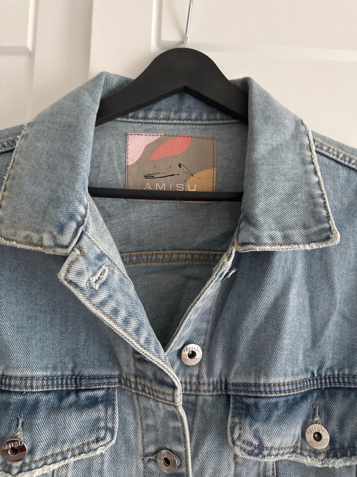 Düğmeli Gri Kadın Denim Ceket - Görsel 2