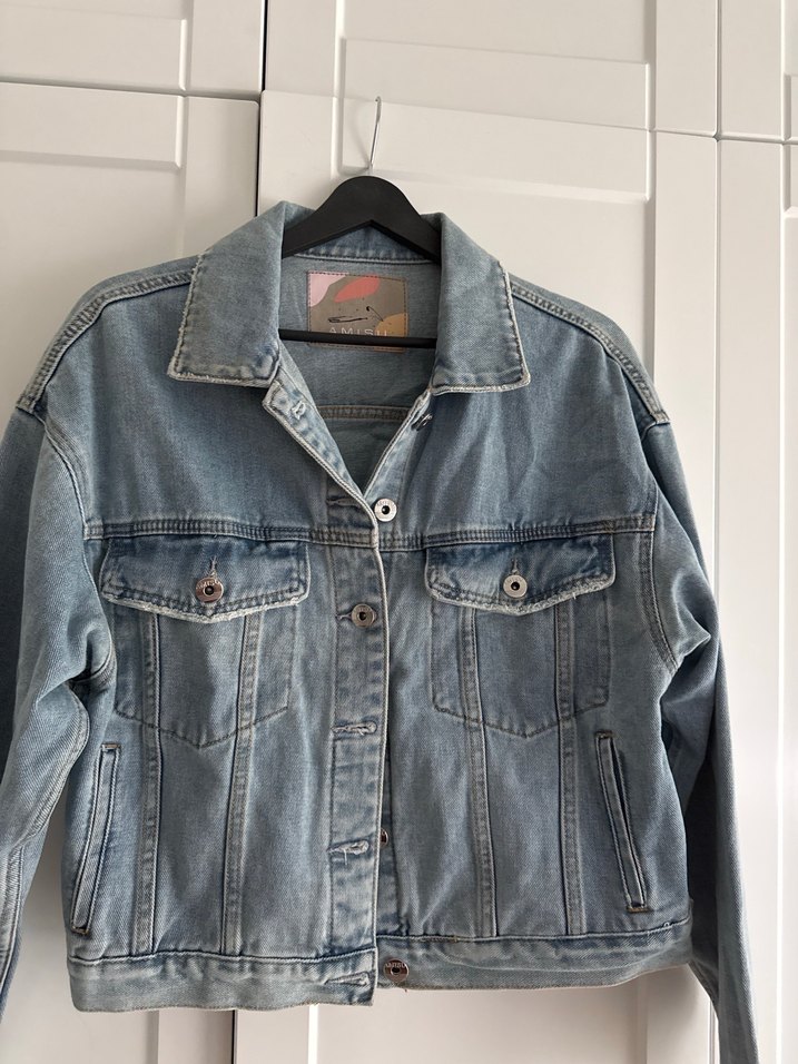 Düğmeli Gri Kadın Denim Ceket - Görsel 4