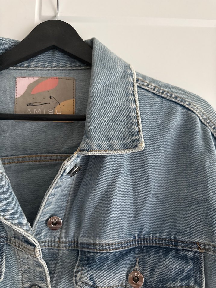 Düğmeli Gri Kadın Denim Ceket - Görsel 5