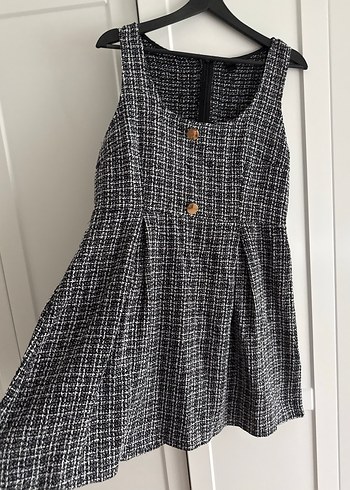 Düğmeli Gri Midi Keten Elbise - Görsel 4