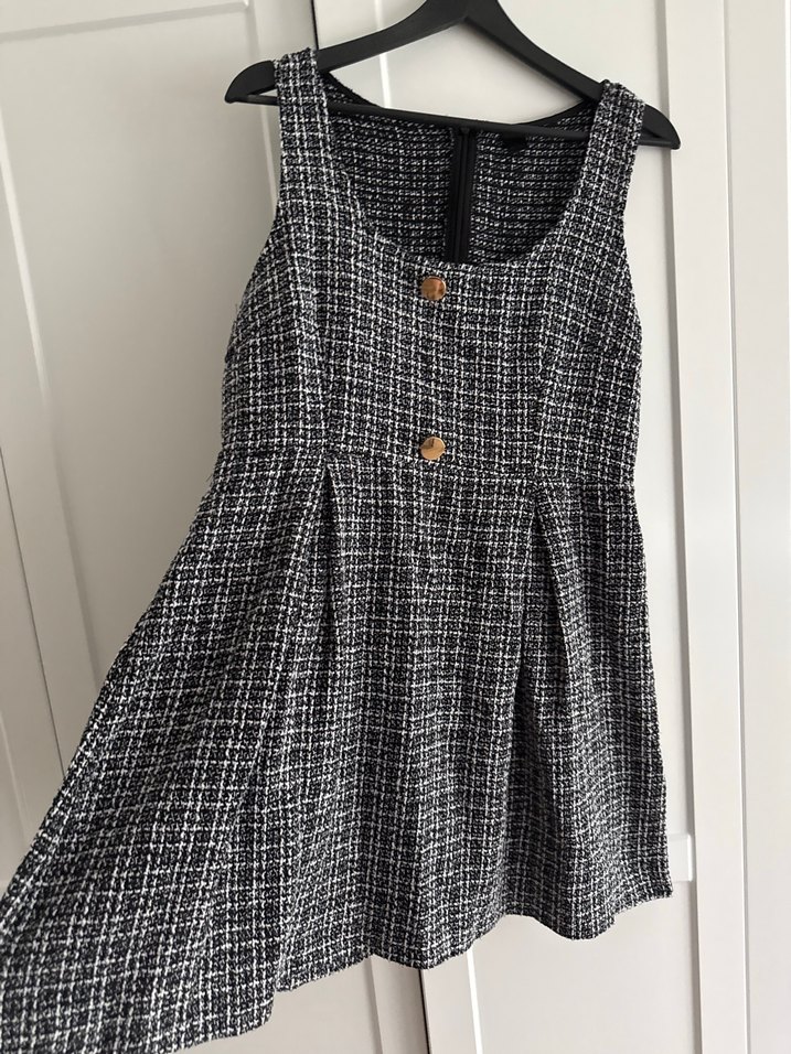 Düğmeli Gri Midi Keten Elbise - Görsel 4