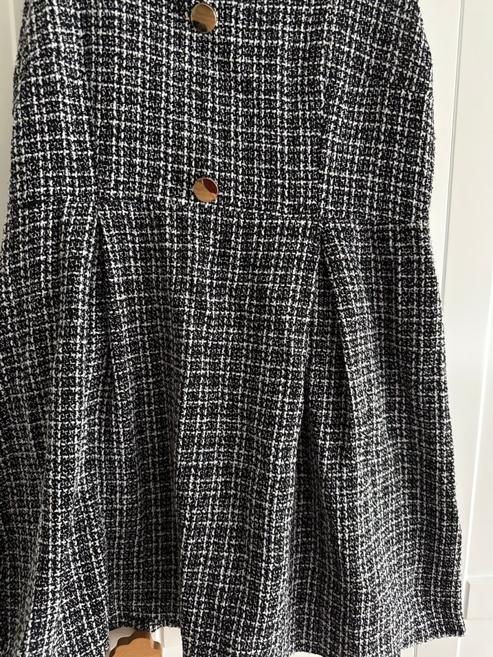 Düğmeli Gri Midi Keten Elbise - Görsel 3