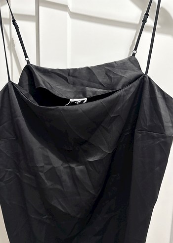 H&m Siyah Uzun İp Askılı Saten Elbise - Görsel 4