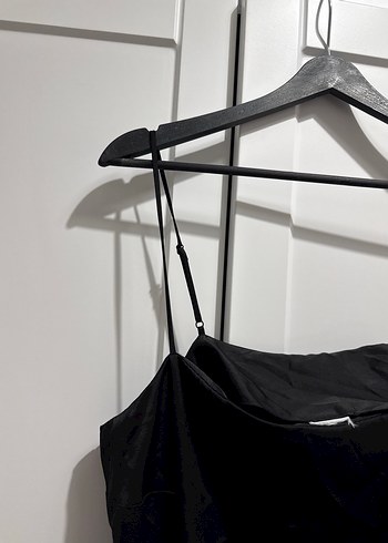 H&m Siyah Uzun İp Askılı Saten Elbise - Görsel 7