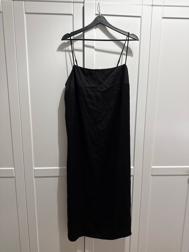 H&m Siyah Uzun İp Askılı Saten Elbise - Görsel 2