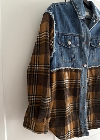 Düğmeli Kot ve Ekose Kadın Gömlek - Görsel 4