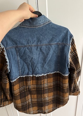 Düğmeli Kot ve Ekose Kadın Gömlek - Görsel 6