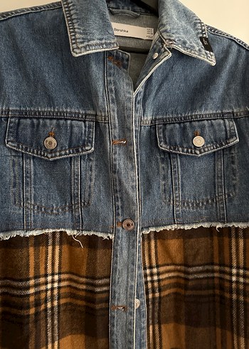 Düğmeli Kot ve Ekose Kadın Gömlek - Görsel 3