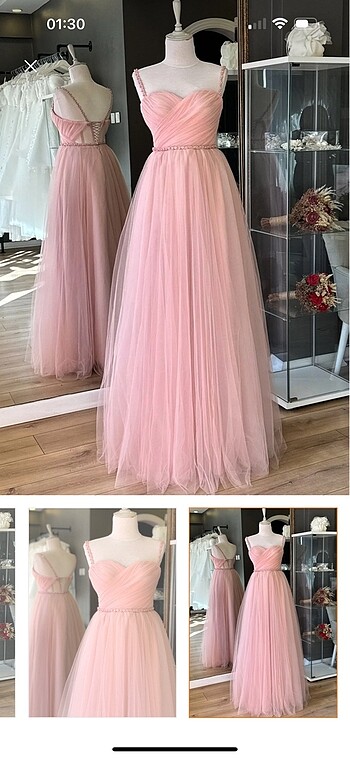 36 Beden pembe Renk Tüllü toz pembe elbise
