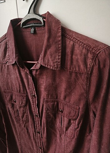 Mavi Jeans Kadın bordo kot gömlek- mavi
