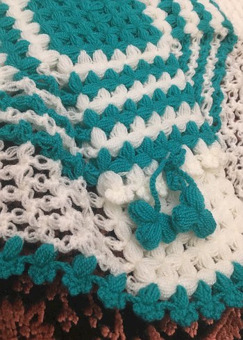 Turkuaz ve Beyaz El Örgüsü Banyo Süngeri - Görsel 2