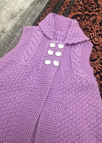 Mor Örgü Kız Çocuk Kolsuz Hırka - Görsel 3