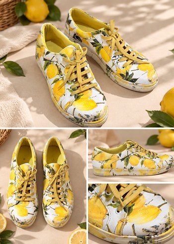 Diğer Yazlik Limon Desenli Beyaz Sneaker