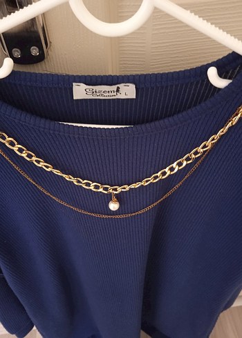 Zincir Detaylı Mavi Kadın Triko - Görsel 4