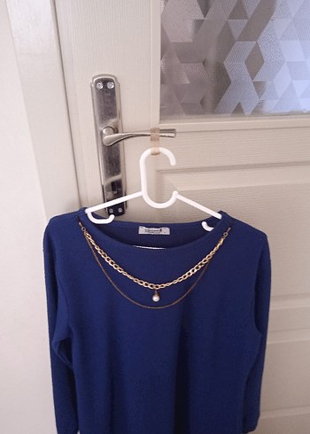 Zincir Detaylı Mavi Kadın Triko - Görsel 2