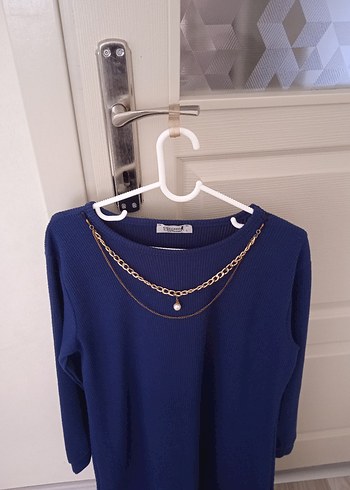 Zincir Detaylı Mavi Kadın Triko - Görsel 3