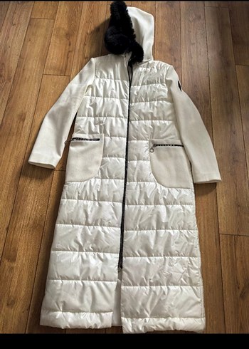 Beyaz Uzun Kadın Kışlık Mont Kürklü Kapüşonlu - Görsel 2