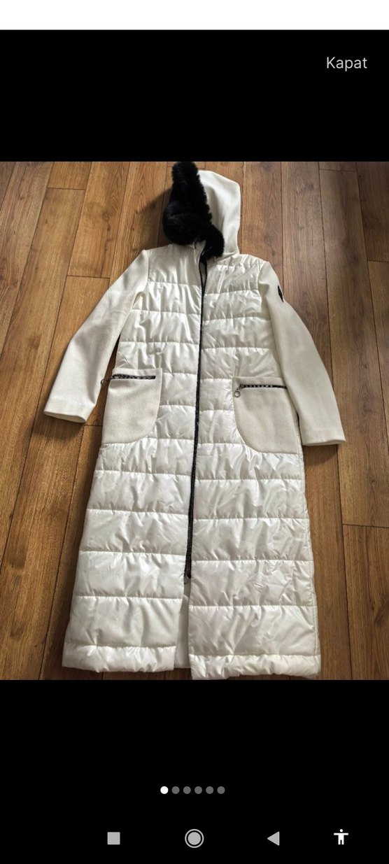 Beyaz Uzun Kadın Kışlık Mont Kürklü Kapüşonlu - Görsel 2