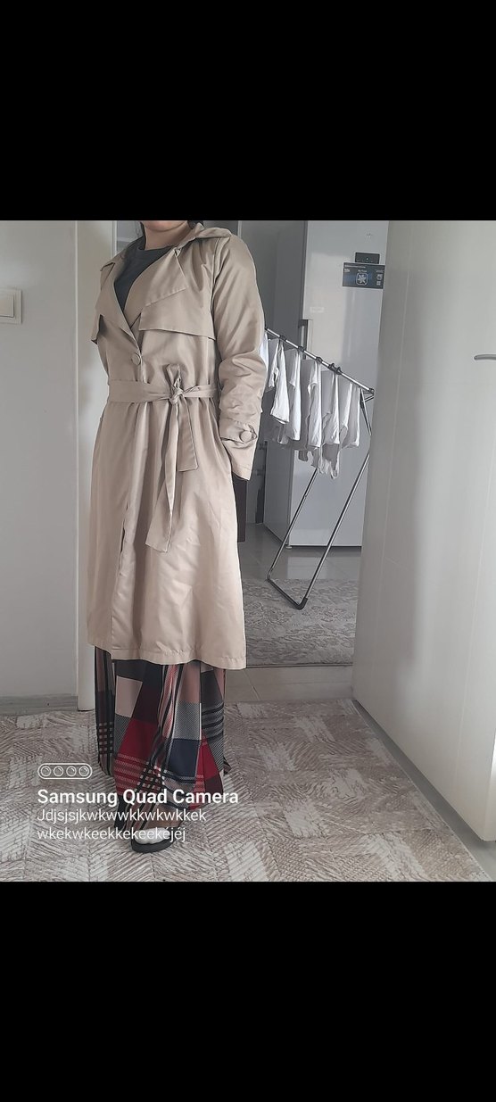 Bej Uzun Kadın Trençkot - Görsel 5