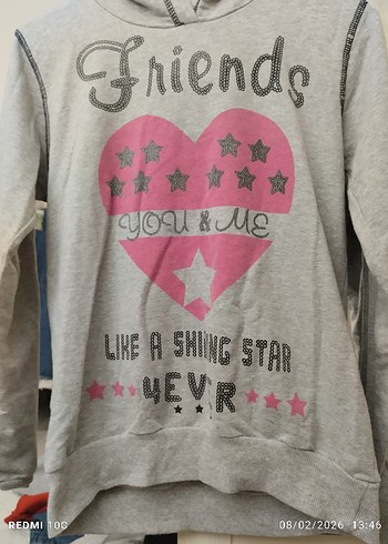 Kadın Gri Pul İşlemeli Kapüşonlu Sweatshirt - Görsel 2