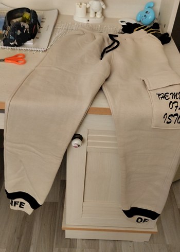 Bej kız veya erkek çocuk Çocuk Rahat Kesim Eşofman Altı - Görsel 2