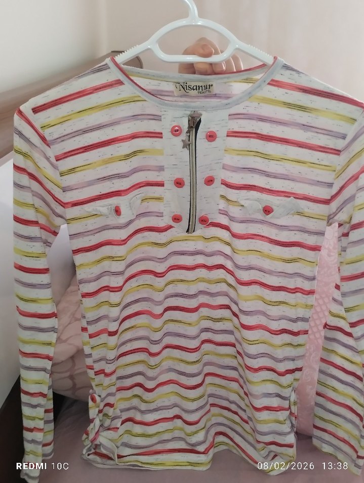 Çizgili V Yaka Uzun Kollu kız çocuk  Bluz - Görsel 3