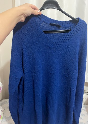 Kadın Mavi-Kırmızı Triko kazak - Görsel 5