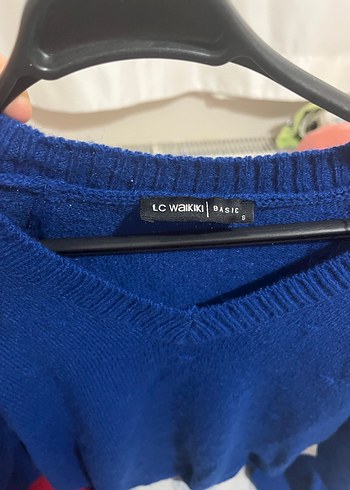 Kadın Mavi-Kırmızı Triko kazak - Görsel 2