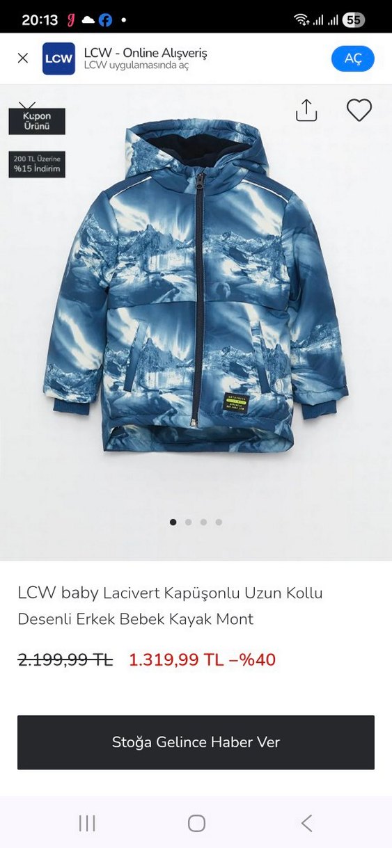 Erkek Çocuk Mavi Kapüşonlu Fermuarlı Mont - Görsel 3