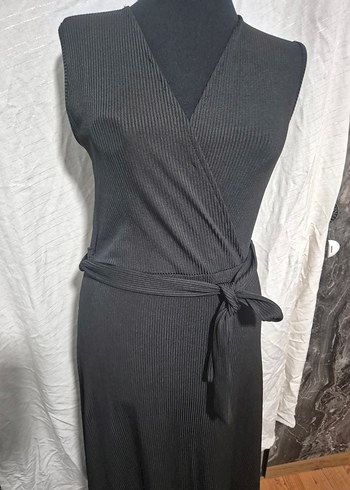 Kemerli Uzun Gri V Yaka Kadın Triko Elbise - Görsel 2