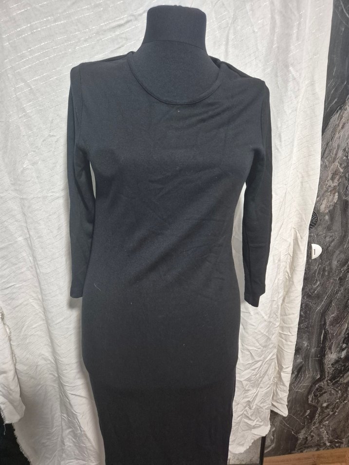 Uzun Kollu Siyah İnce Triko Elbise - Görsel 3