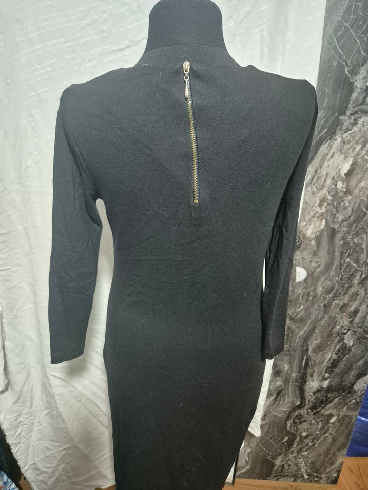 Uzun Kollu Siyah İnce Triko Elbise - Görsel 2