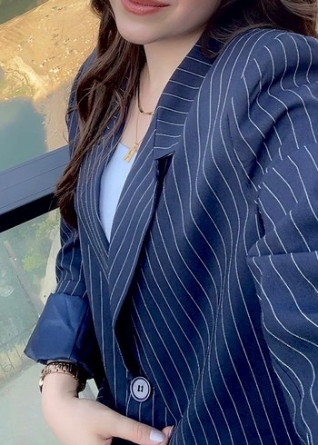 Kadın Çizgili Regular Fit Blazer - Görsel 6