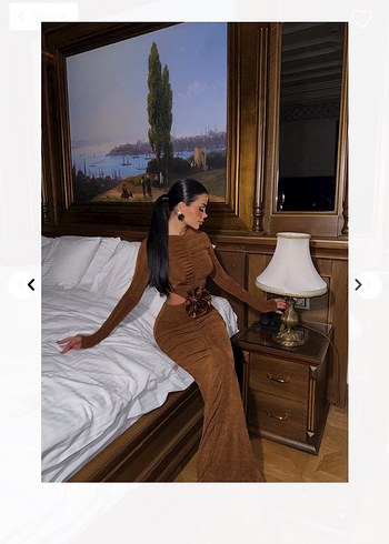 Kahverengi Leopar Desenli Süet Uzun Elbise - Görsel 2