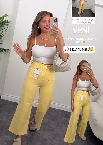 Sarı Tie-Dye Pamuk Boyfriend Pantolon - Görsel 2